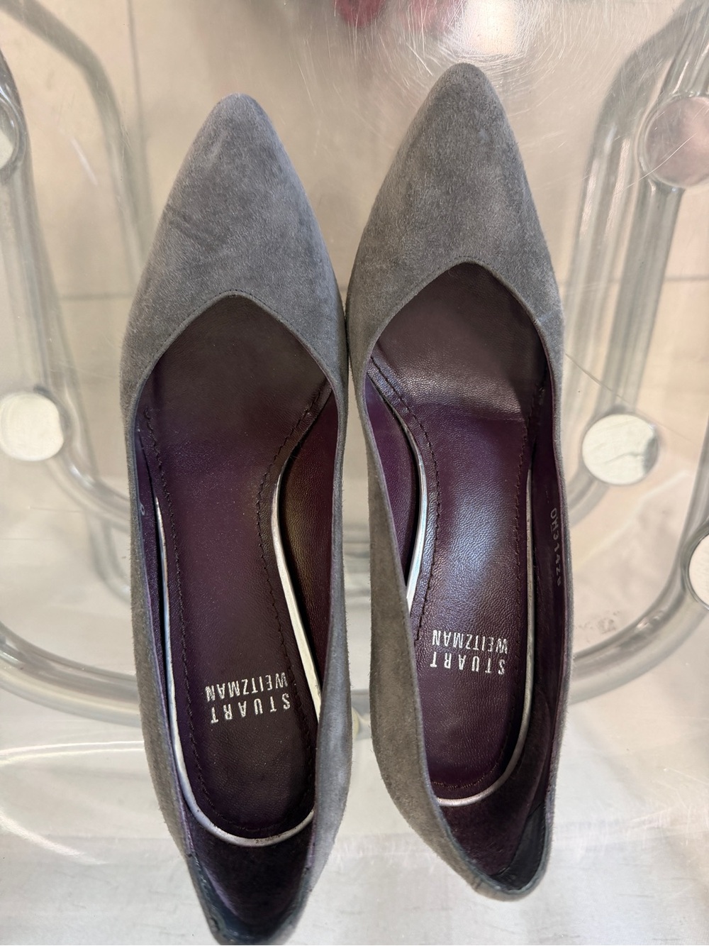 Stuart Weitzman Gray Suede Pointed-Toe Flats